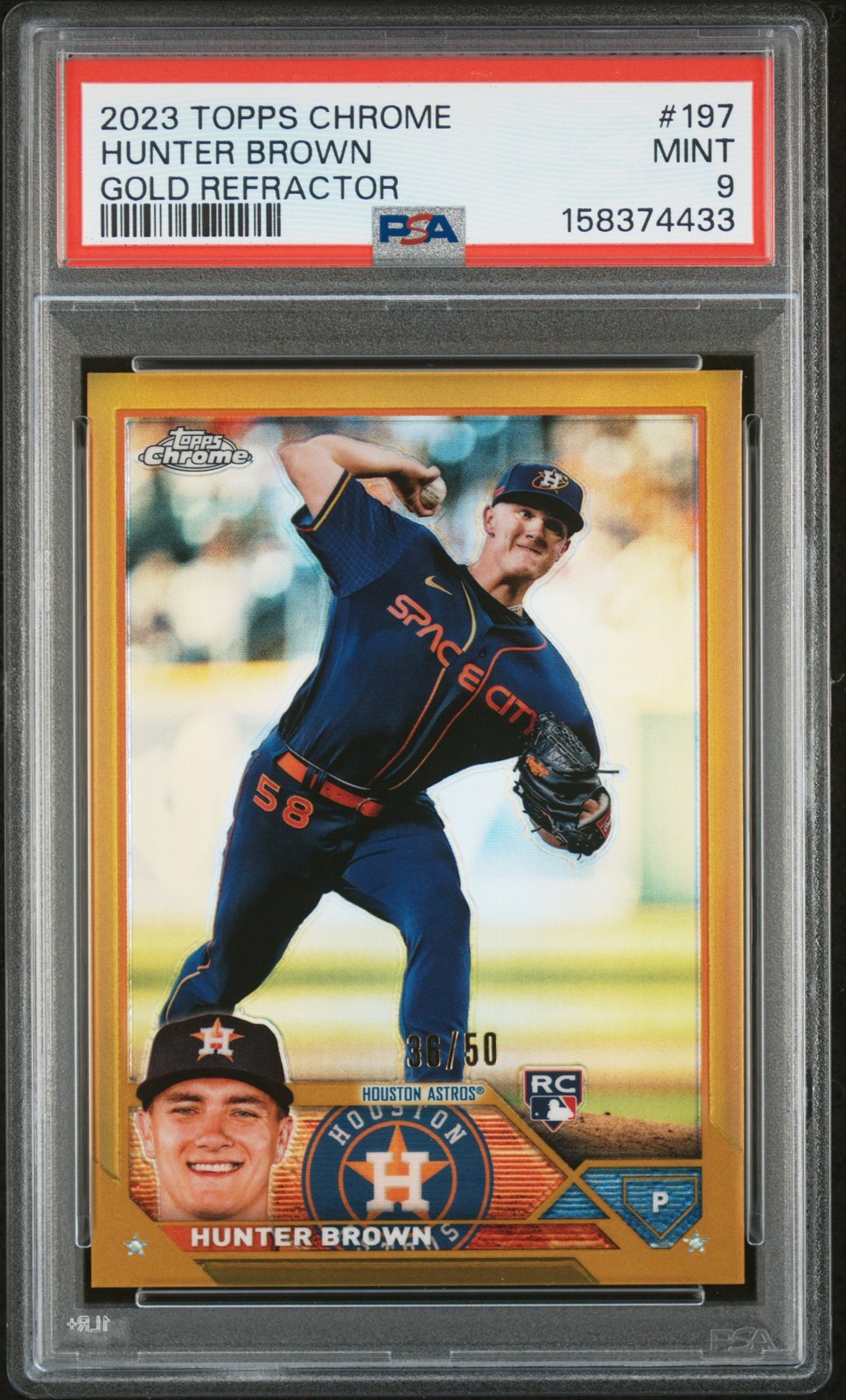 2023 TOPPS CHROME GOLD REFRACTOR #197 HUNTER BROWN ROOKIE RC 36/50 PSA 9