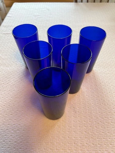 Set of 6 LIBBEY Cobalt Blue Flared Glass Tumblers /Glasses 6.25" Tall ~18 Ounce