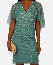 Papell Studio By Adrianna Papell Women's Green Beaded Sheath Dress Size 4