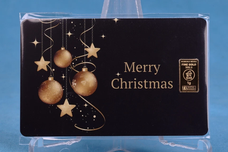 Goldbarren 1 Gramm 999.9 Gold Merry Christmas  Heimerle und Meule + Umschlag - Bild 4 von 4