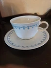 Corelle Pyrex  Vintage Blue Garland Snowflake Coffee Tea Cup With Saucer. MCM