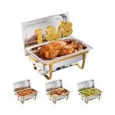 4 Pans Gold 18/8 304 Stainless Steel 4 Pack Chafing Dishes for Buffet 9QT S...
