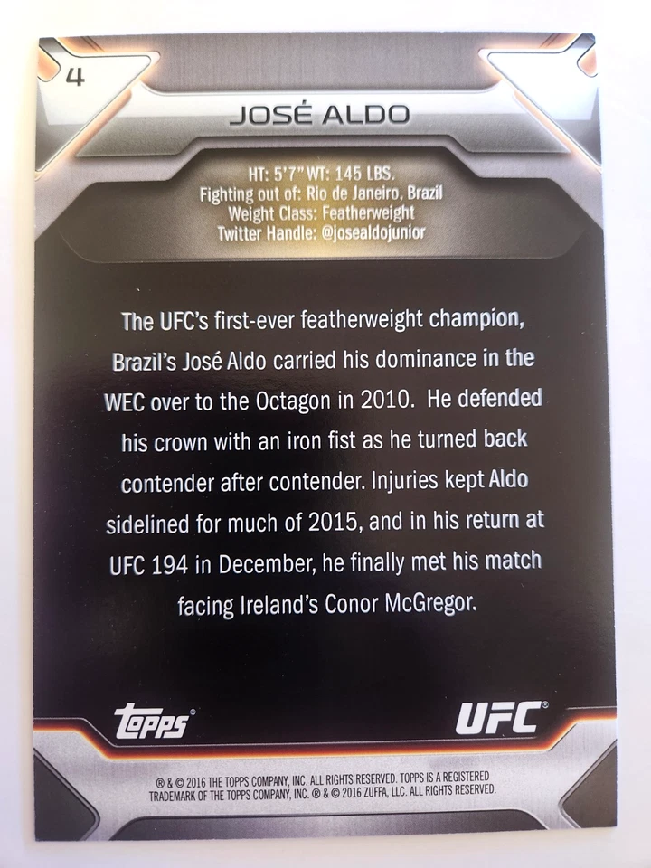 2016 Topps UFC Knockout 5x7 JUMBO #4 JOSE ALDO /10 - Image 2 of 4