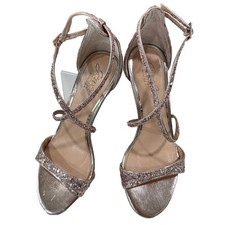 Jewel Badgley Mischka Rose Gold Dimitra Evening Sandals Shoes Size 6.5 EUC