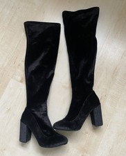✨MISS SELFRIDGE Size 7/40✨Fabulous Black Velvet Block Heel Thigh High Boots VGC