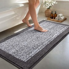 Long Bathroom Rug Washable Non Slip 60x24 Inch Soft Absorbent Grey Bath Mat