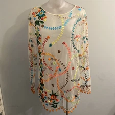 Hemant And Nandita Floral Mesh Mini Dress Tunic MEDIUM