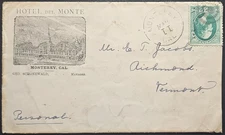 Hotel Del Monte Advertising Monterey CA 3c Banknote c1870s-80s