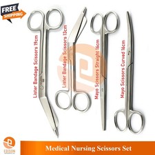 4 Pcs Medical Nursing Scissors Set Lister Bandage & Mayo Scissors Str Cvd