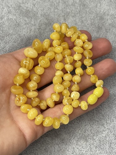 GENUINE Amber Stone BEADS.Yellow Color Amber Beads.SEMI Round Yellow Amber Beads - Picture 3 of 17