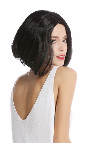 Women's Longbob Bob Shoulder Long Wig Short Smooth Midhead Black - Picture 1 of 4