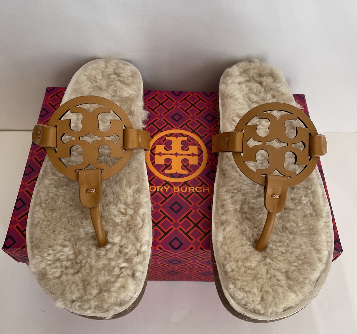 Tory Burch Miller Cloud Shearling/Leather Sandals NIB