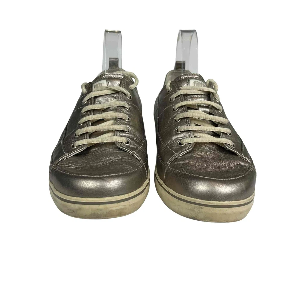 Zapatillas deportivas Fitflop para mujer plateadas metálicas de cuero con cordones talla 9 Foto 4 de 4
