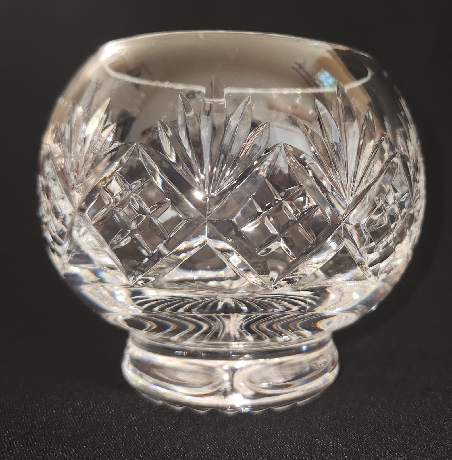 Polish Lead Crystal Rose Bowl Vase Pineapple Fan Criss Cross Pattern Footed