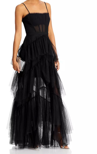 BCBGMAXAZRIA Corset Tulle Oly Gown Black Womens XS