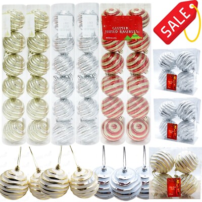 12 Stck. Weihnachtsbaumschmuck Kugeln, Glitzer Wirbel Kugeln hängende Ornamente