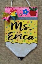 Personalize TEACHER PENCIL SIGN Name Plaque School Class Classroom Wall Hanger