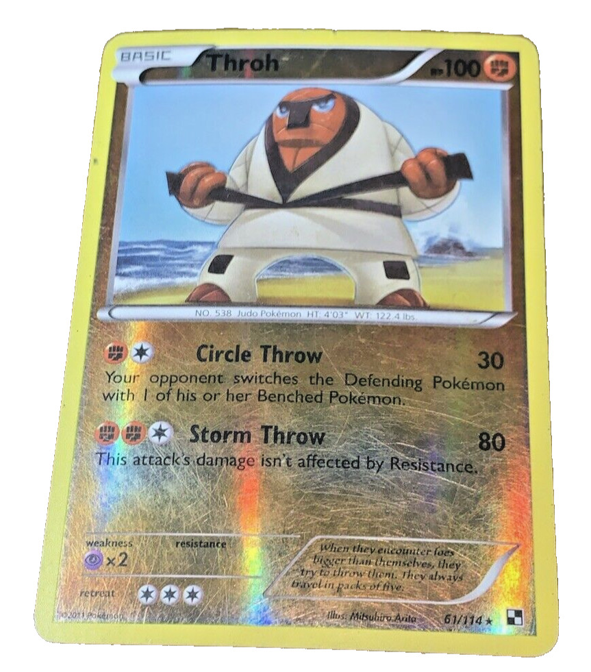 Throh #61/114 Black and White Pokemon Card Reverse Holo TCG MP+