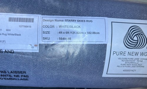 Pottery Barn Kids Starry Skies Wool Area Rug 4'x6' Ivory/Black NEW - Picture 3 of 3
