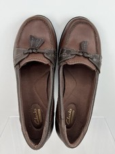 Clarks Ashland Bubble Shoes Womens 7.5W Brown Leather Comfort Slip On Bow Loafer