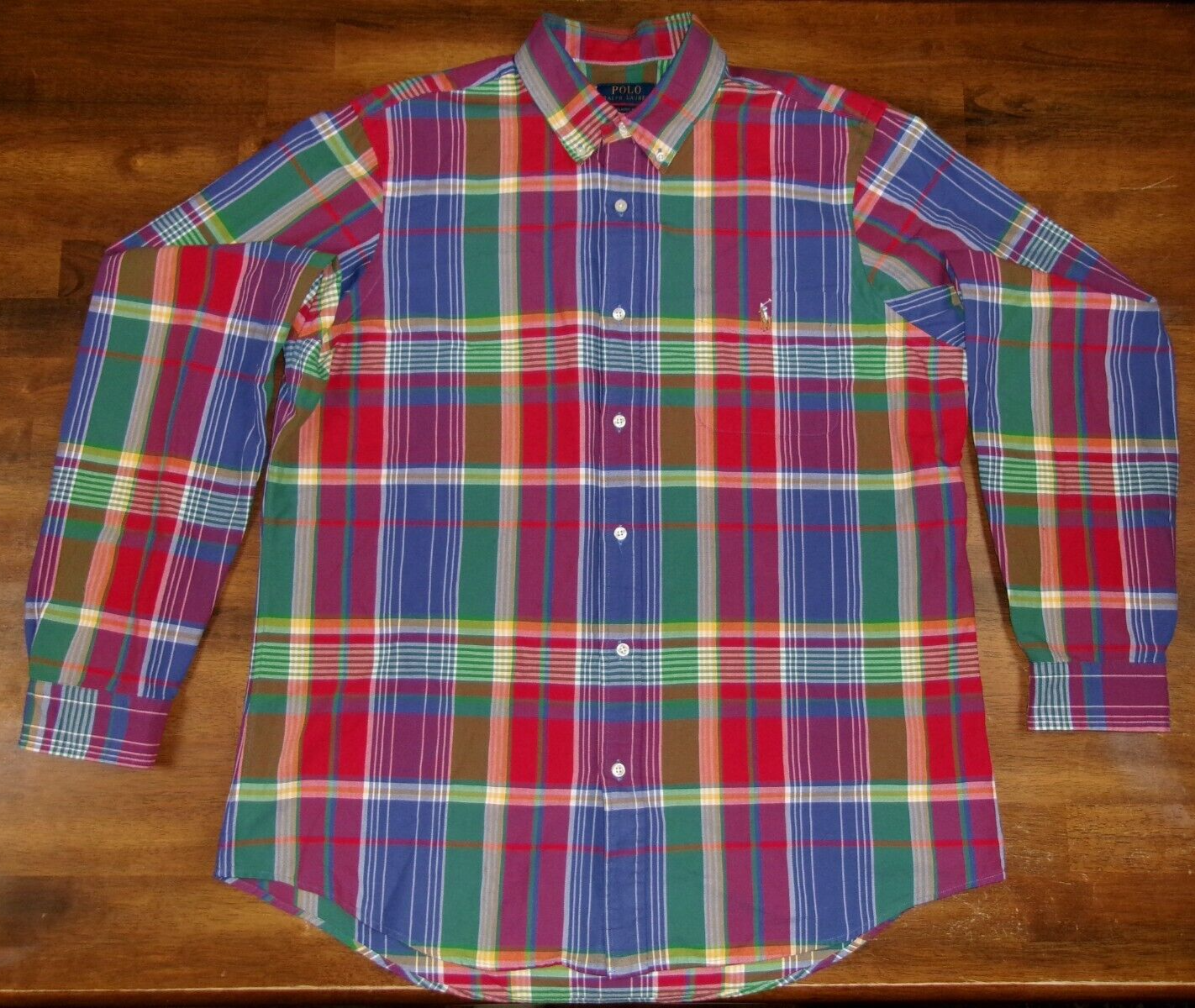 Polo Ralph Lauren Shirt Mens Extra Large Rainbow Plaid Flesh Pony Button Down