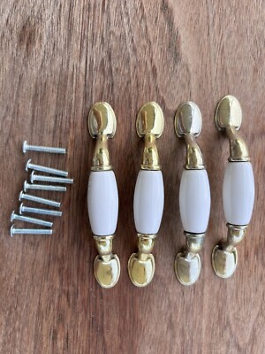 SET OF 4! VINTAGE GOLD METAL & WHITE PORCELAIN DRAWER PULLS 5 LONG | eBay SET OF 4! VINTAGE GOLD METAL & WHITE PORCELAIN DRAWER PULLS 5 LONG | eBay