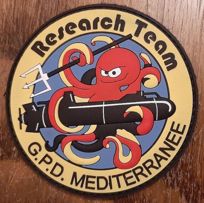 RESEARCH TEAM GPD MEDITERRANEE Taucher Bergleute Abzeichen Patch PVC MARINE NEU