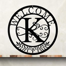 Initial Welcome Sign 12 Inch Metal Monogrammed Sign Farmhouse Front Door Porc...