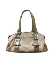Kathy Van Zeeland Beige Suede Croc Leather Buckle Shoulder Bag