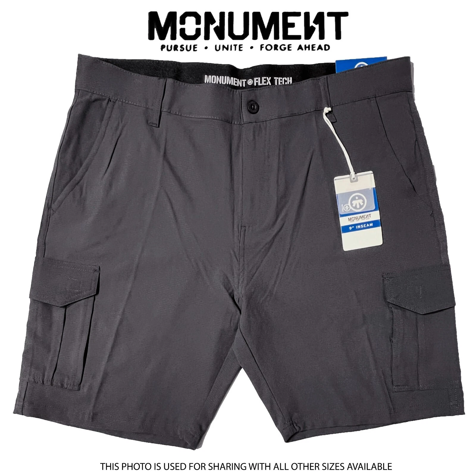 Monument Utility Flex Poly/Span Utility 9" Shorts Stretch Waistband Dk Charcoal