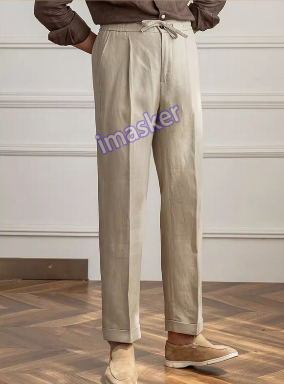 Men's Linen Elastic Waist Drawstring Breathable Straight Pants