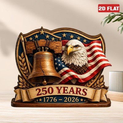 250th Anniversary America Wooden Block 2D FLAT USA 1776 2026 Patriotic Decor