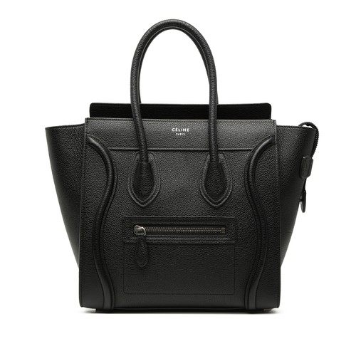 Celine Mini Grained Calfskin Luggage Tote Pre-Loved Black