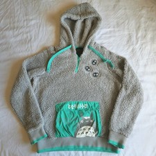 Studio Ghibli My Neighbor Totoro Icons Anime LG Grey Green Sherpa Hoodie Sweater