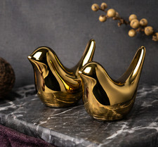 Goldene Vogel Figuren 2er Set, moderne minimalistische Vogeldeko