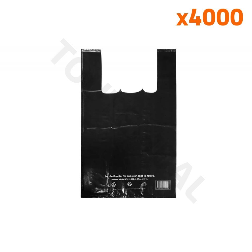 Sac bretelles noir 50µ PEBD résistant 26x12x45 cm sachet plastique réutilisable lot de 4000