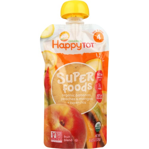Happy Baby Organic Super Foods Bananas Peaches Mangos Super Chia 4.22 Oz