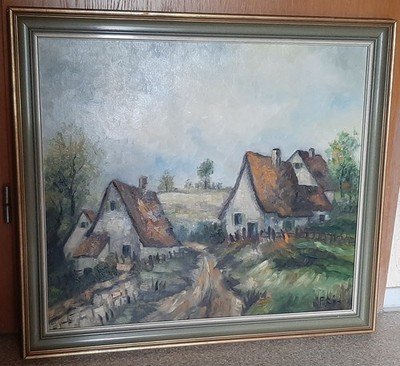 Prof. Ferdinand Bierbaum 1924-2008 Vlotho Häuser am Niederrhein Öl Gemälde 60er