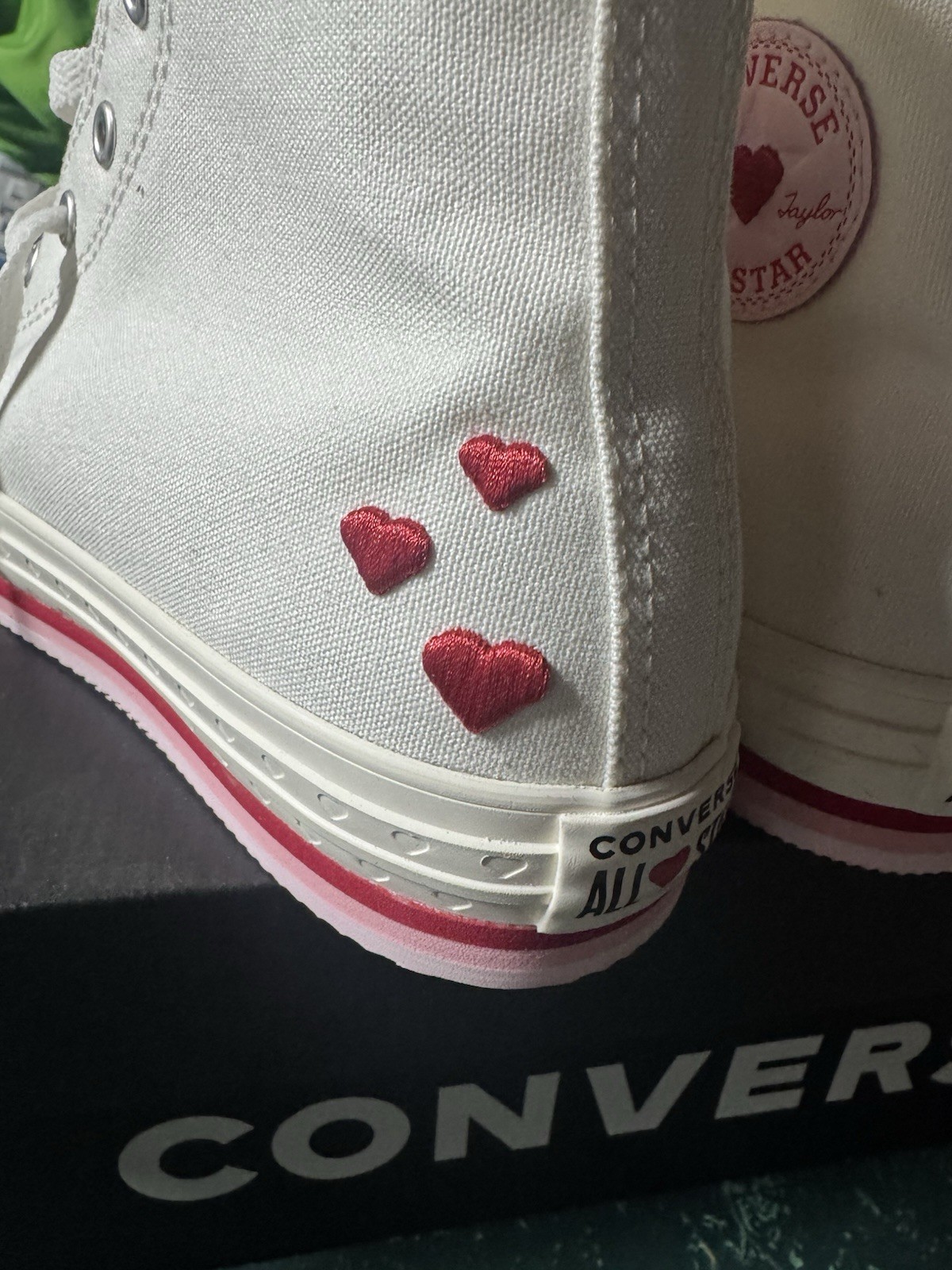 Converse Chuck Taylor Red White Pink Hearts High Top Sneakers - Big Kids 6 thumbnail 5