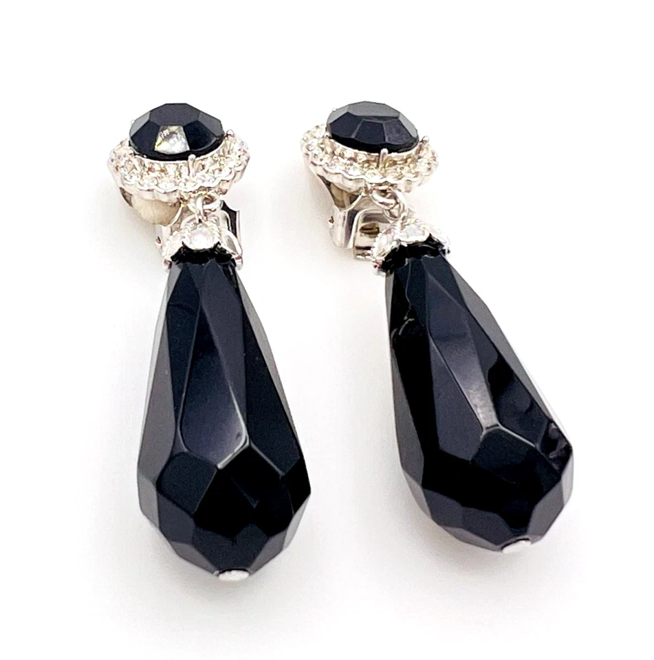 Pendientes colgantes Rachel Zoe facetados negros lágrima con joyas 2 pulgadas Foto 3 de 4