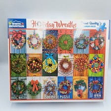 White Mountain Holiday Wreaths 500 Piece Puzzle by Alison Lee