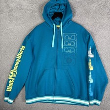 Disney World Castle Parks Hoodie Size Large Blue Sweatshirt Zip Up Retro Logo