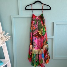 NWT Anthropologie FARM RIO Palila Fringed Tropical Midi Dress Small Petite NWT