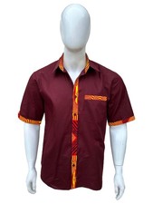 African Button Down Shirt for Men  Patch Pocket   Cotton Short Sleeve