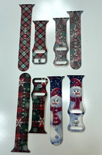 Lot of 4 silicon Iwatch bands 38/40/41. 3 Christmas, 1 Retro Totem Theme 5/8-3/4