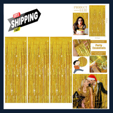 Gold Tinsel Fringe Curtain Pack 3 Party Backdrop Graduation Decorations