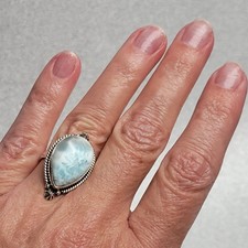 Southwestern Style Larimar Large Stone Ring. 925 Sterling Silver Size 6. Pretty