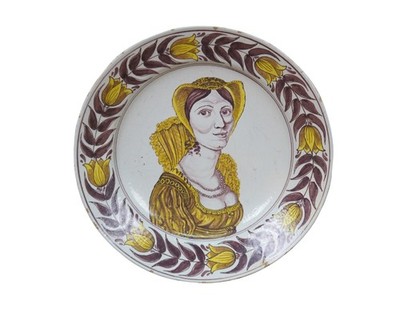 Antique Dutch Delft Manganese Polychrome King Queen of Netherlands