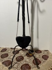 L2D Black Girls Fuzzy Heart Purse With Leather And Chain Crossbody Handle