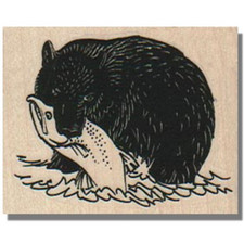 Mounted Rubber Stamp, Bear With Salmon, Animal, Fish, Nature, Wilderness, Water